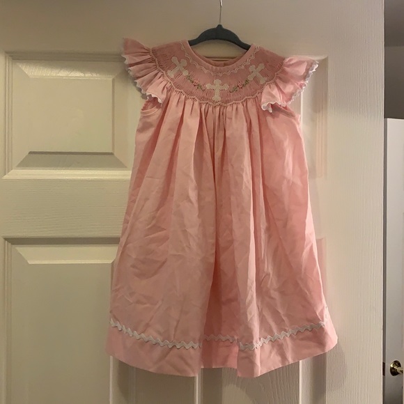 Surcie Dresses Sucrie Pink Gingham Dress With Smocked Cross Detail